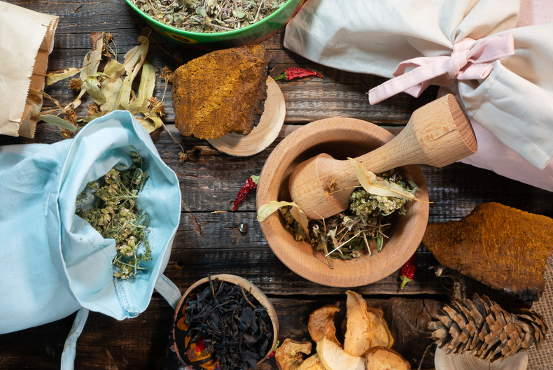 table of herbalist and healer healing herbs